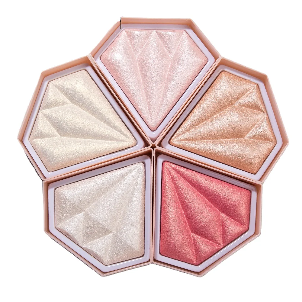 

HANDAIYAN 5 Color Highlighter Powder Palette Makeup Glow Face Contour Shimmer Illuminator Highlight Cosmetics, 5 colors