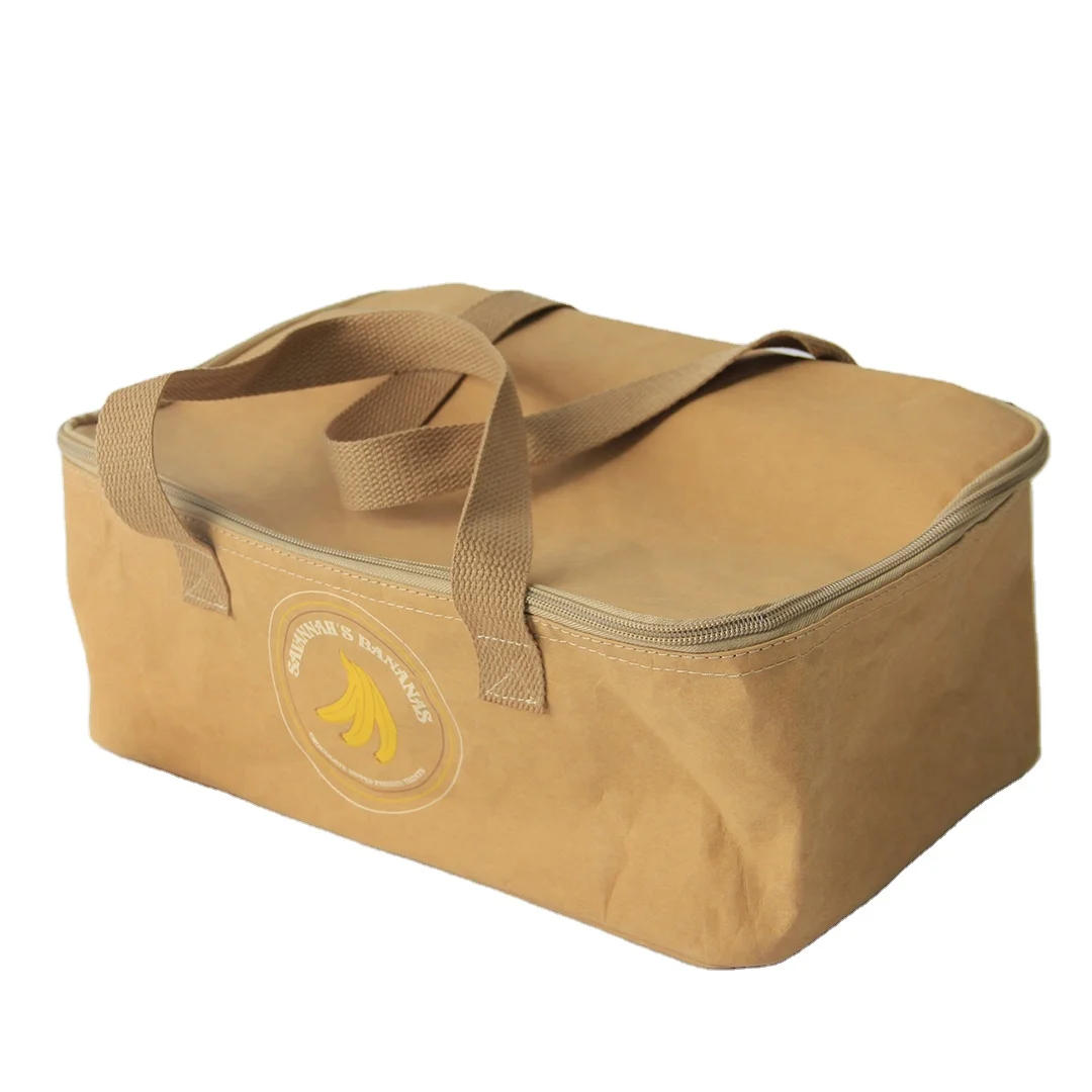 

Lunch Food Delivery and Takeaway Takeout Box Cooler Bag Kraft Paper Thermal Insulated Portable Picnic Travel Food Storage CN;ZHE