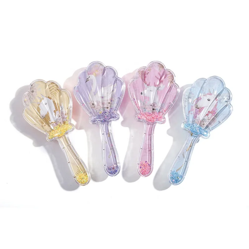 

New Style Cute Cartoon Swan Print Shell Shape Hair Brush Transparent Plastic Airbag Hair Comb