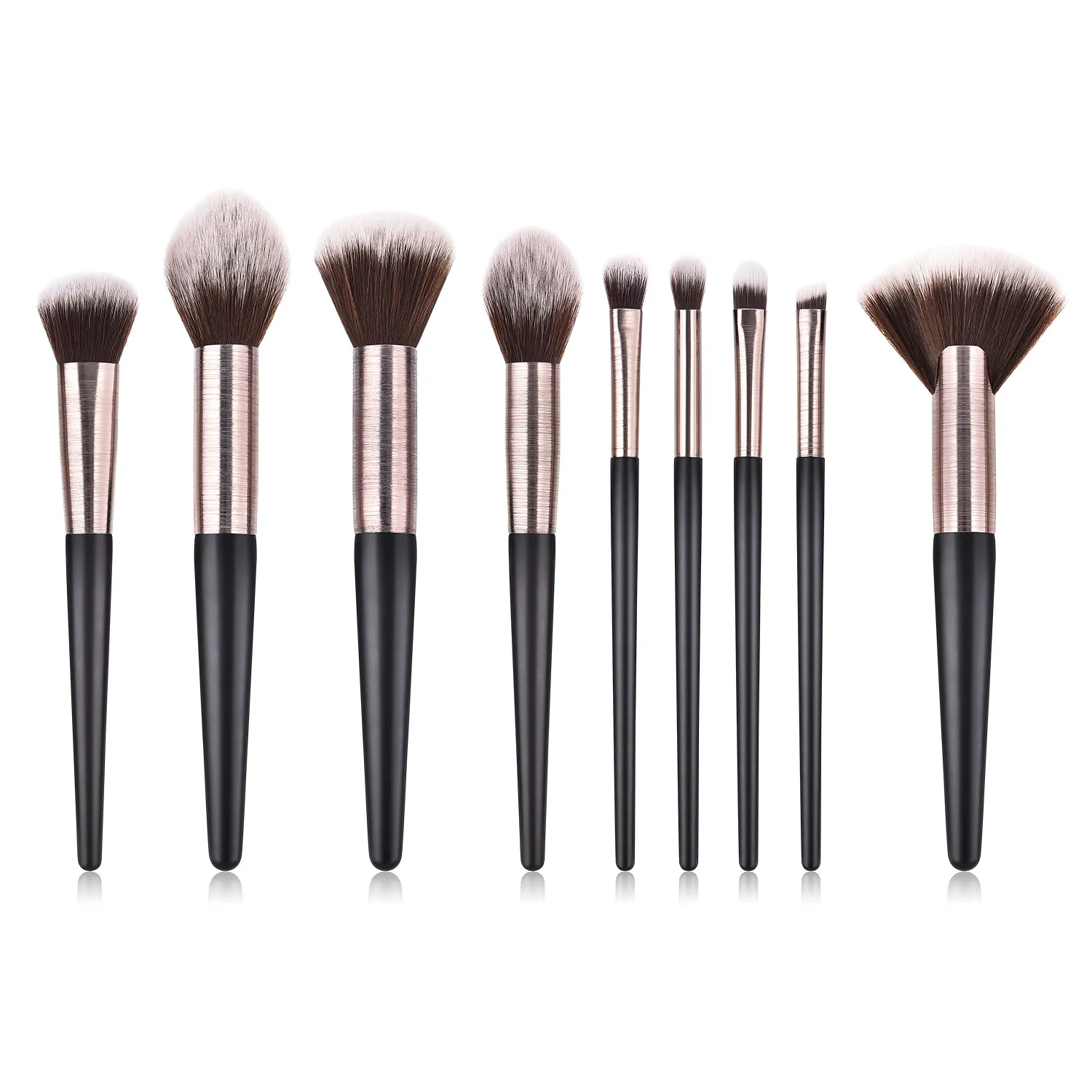 

Best Selling Professional 9 Pcs Metal Drawing Effect Classic Black Cosmetic Brushes Foundation Blending Makeup Brushes Set