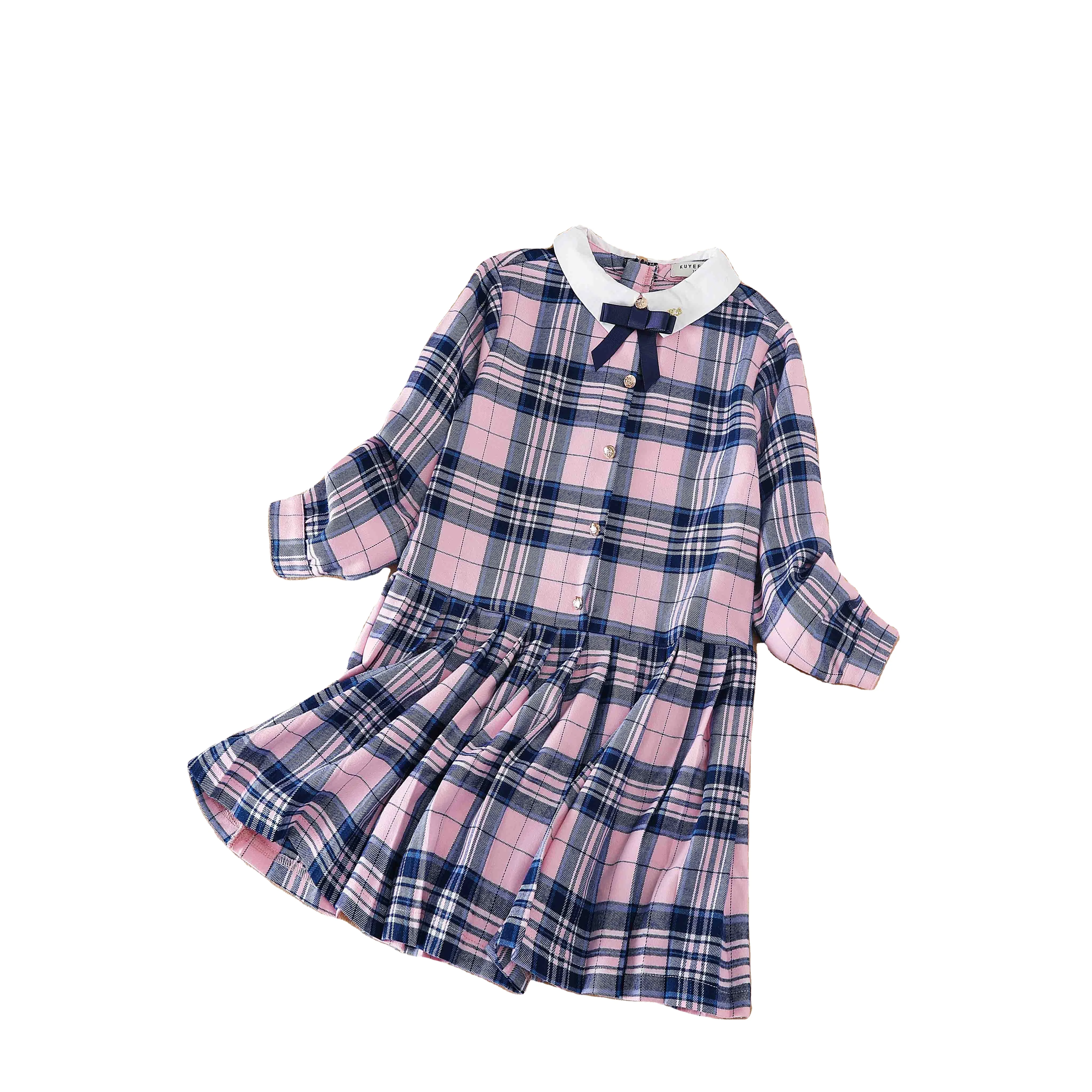 

Quality back to school uniform toddler girls' dresses long sleeve Plaid cotton fabric little girl dresses for 3 to 12 year
