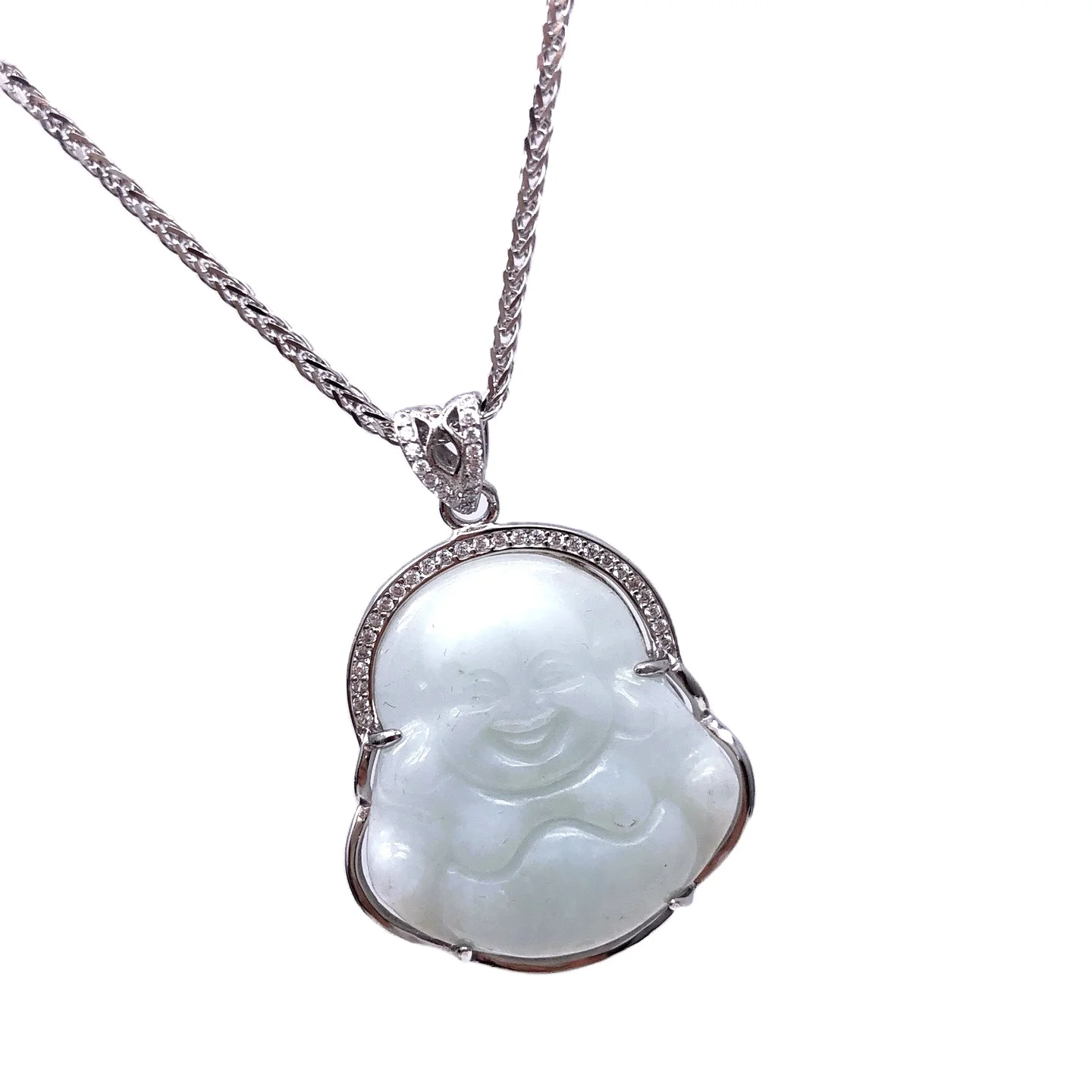 

2021 Hip Hop Jade Laughing Buddha Pendant Necklace Cubic Zircon CZ Agate Natural Jade Buddha Religious Buddha