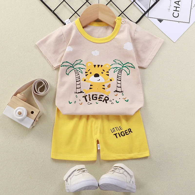 

new short sleeve children's cotton foreign trade children's suit T-shirt and woman two piece shorts sets kids clothing