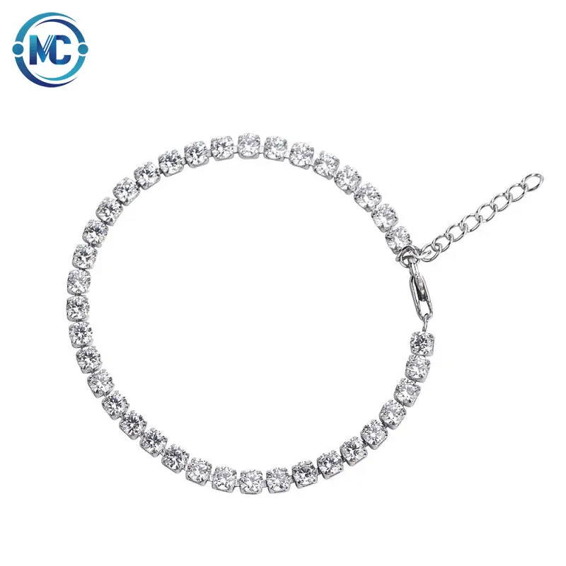 

Fashion Hip Hop Jewelry 3mm 4mm Wide Sparkly Zircon Diamond Adjustable Bracelet Stainless Steel Couple Silver Tennis Bracelet, As the picture