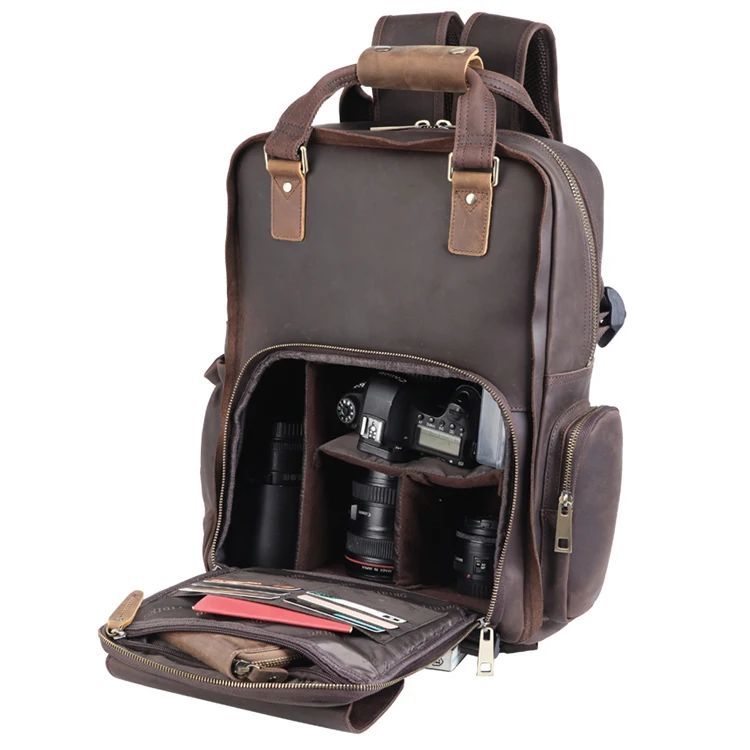 

Tiding Custom Logo Large Outdoor Hiking Travel Camera Back Pack Genuine Leather Dslr Camera Backpack, Customized color