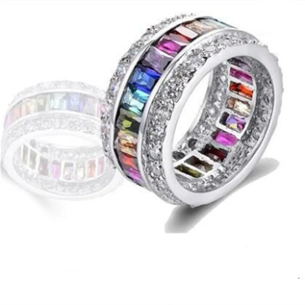 

Best Selling Jewelry Fashion Ladies Long Square Color Diamond-studded Ring Platinum-plated Fashion Jewelry, Picture shows