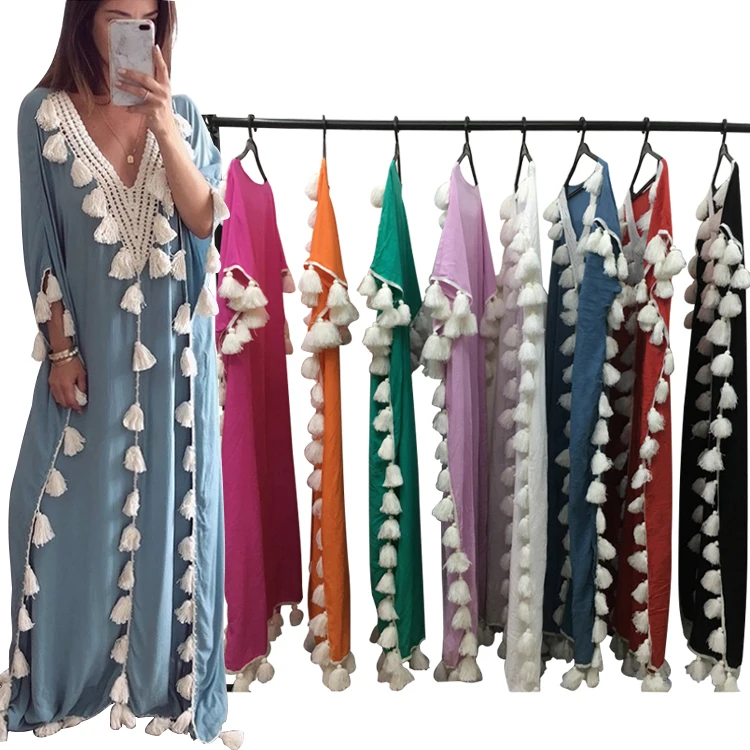 

8 Colors Patchwork Print Tassel Decor Loose Fit Maxi Long Plus Size Women Dress