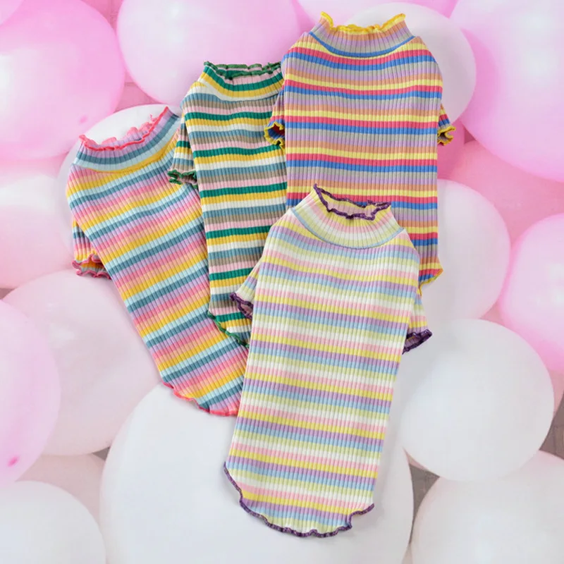 

New Design Spring Summer Cat Clothes Rainbow Stripes Puppy Dog Clothes Summer Vest, Cusomized color