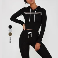 

Custom Logo Tight Crop Top Hoodie Side Transparent Mesh Training Jogging Pants Tracksuit Women Bulk Wholesale Tracksuit