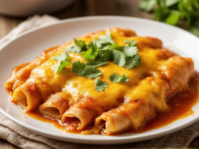 Golden baked homemade enchiladas topped with fresh cilantro