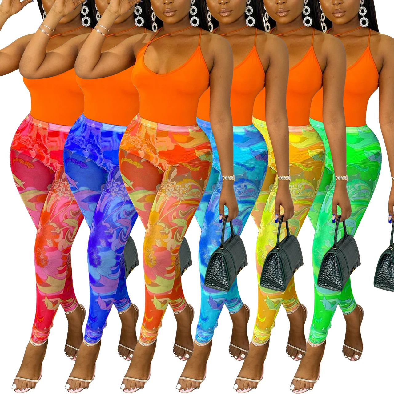 

wholesale clothing Mesh-printed summer Bohemian slim women pants womens leggings