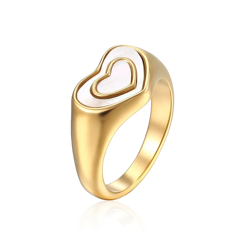 

Hot Selling Gorgeous 18K PVD Gold Plated Finger Jewelry Enamel White Black Brown Stainless Steel Double Heart Rings Fashionable