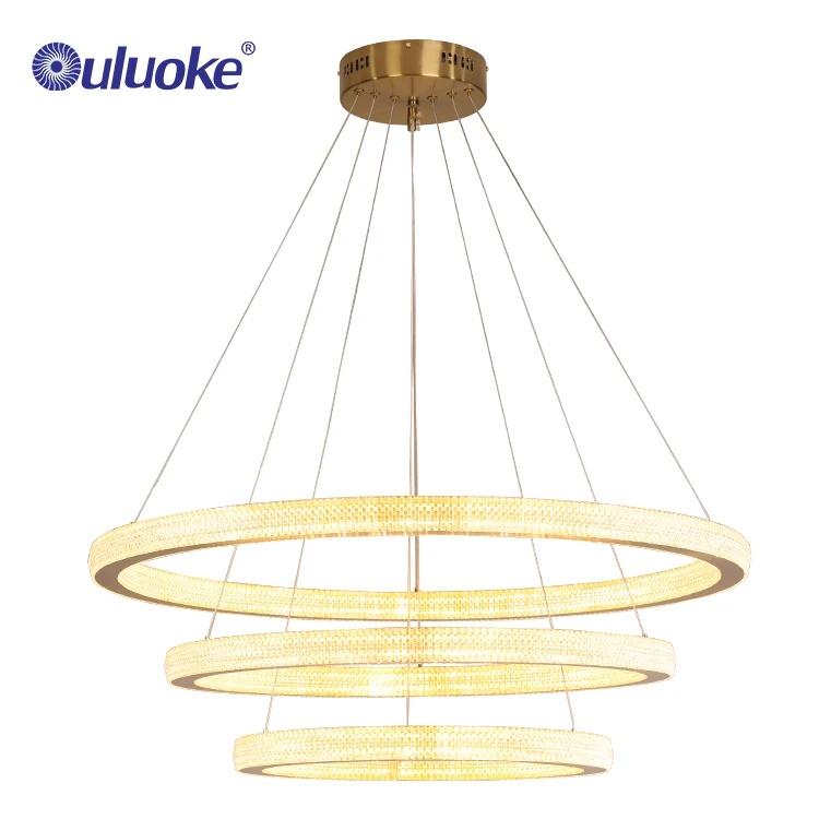 3Tiers Luxury Circular Pendant Light Round Hanging Lamp LED Ring Chandelier for Hotel Lobby villa corridor