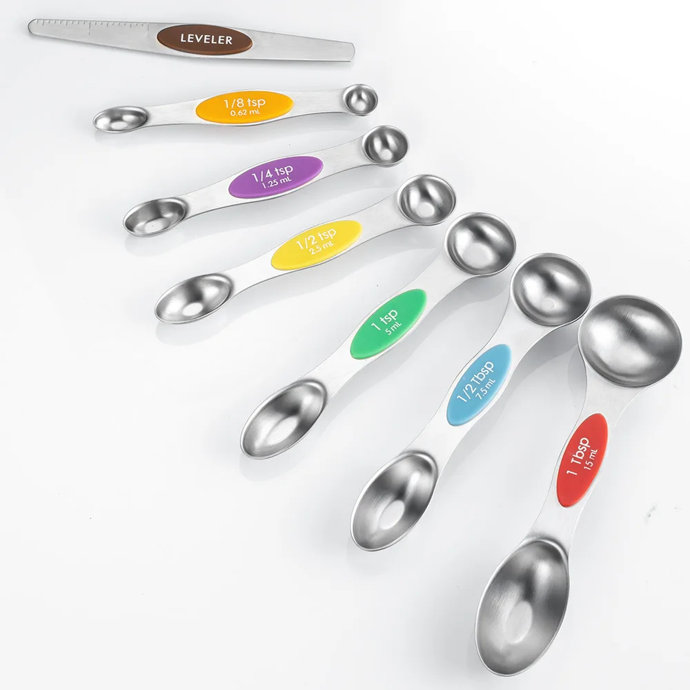 

Magnetic Measuring Spoons Set Dual Sided Stainless Steel Fits in Spice Jars Colorful Measuring Spoons Set of 8, Black