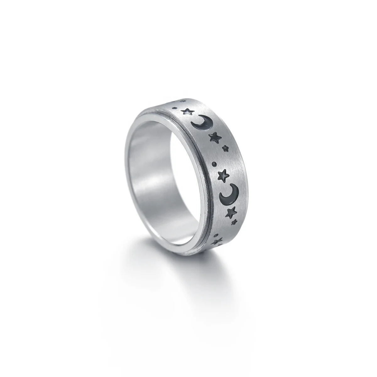 

Star Moon Metal Man Male Rotating 2021 Titanium Vintage Fashion Spinner Anxiety Fidget Chunky Women Stainless Steel Men Ring