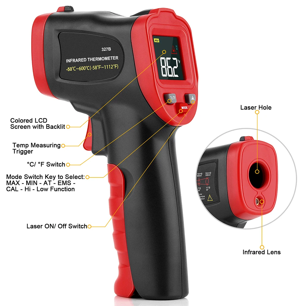 Infra Thermometer Non-contact Temperatures Meter Gun 0-600c Handheld ...