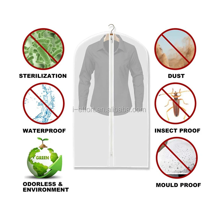 Folding Peva Plastic Garment Bag Dustproof With Zipper For Storage Use
