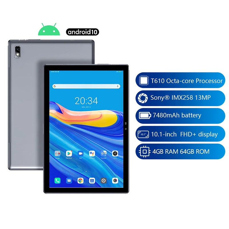 

Blackview Tab 9 Android 10 Tablet 10.1" 1920x1200 Octa Core 4GB RAM 64GB ROM 4G Network 13MP Rear Camera 7480mAh Tablets PC