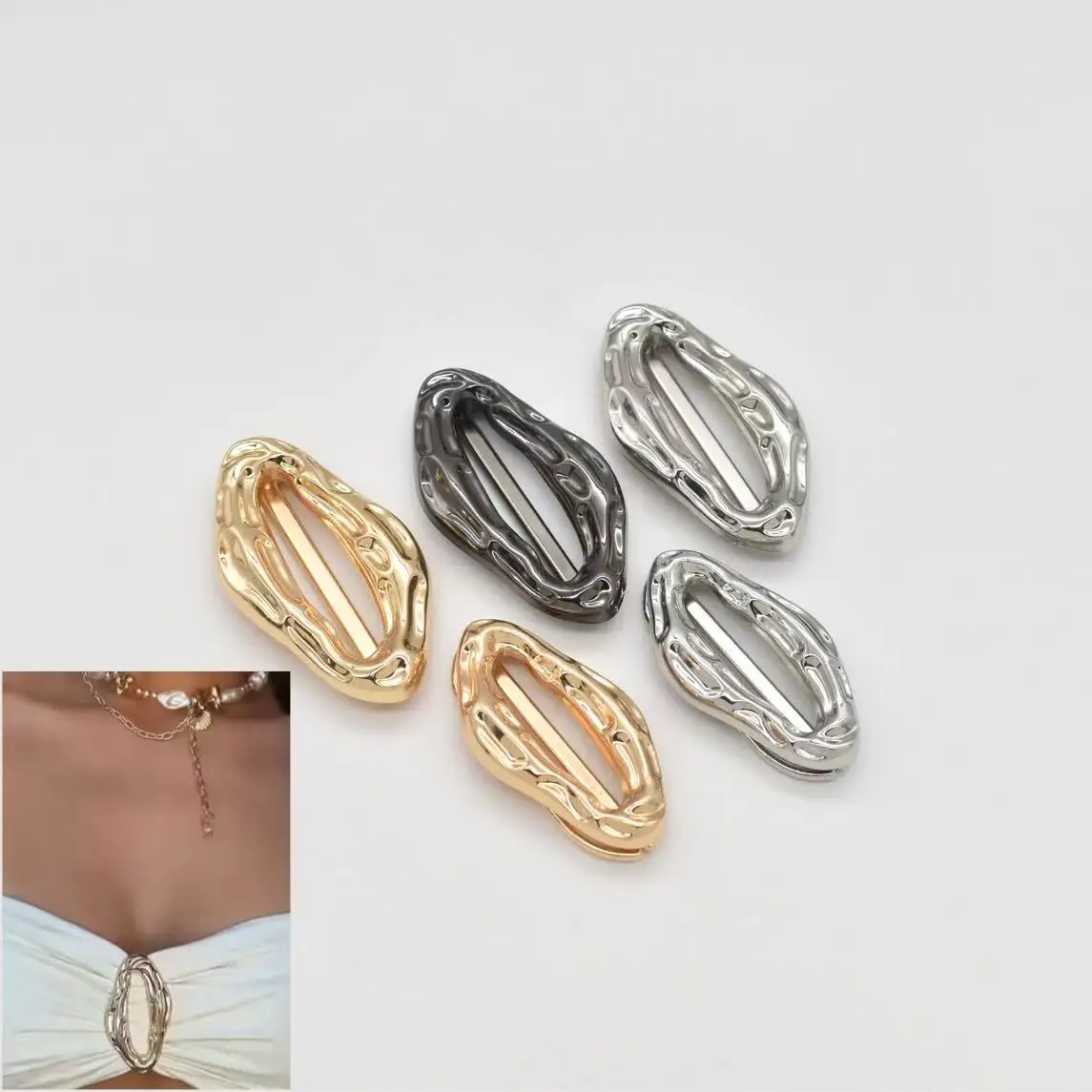 Attractive Latest Fashion Front Gold Plated Bikini Chlorine Resistance Connector Irregular Buckle for Women Dress Swimsuit