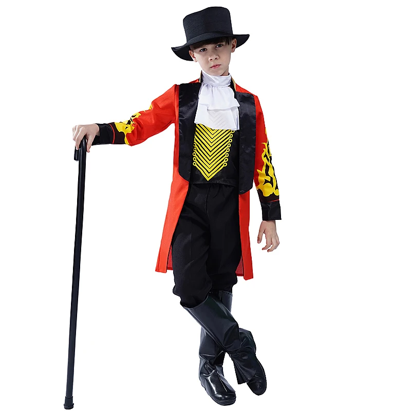 

Handsome Kids Red Showman Outfit halloween Party Cosplay Circus Ringmaster Costume for Children