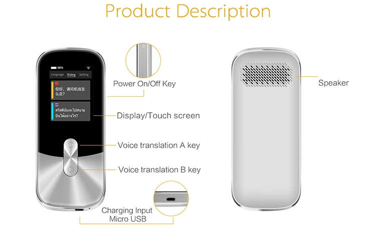 
WLAN 4G Instant Language Translator Ambassador Instant With Voice Recognition 