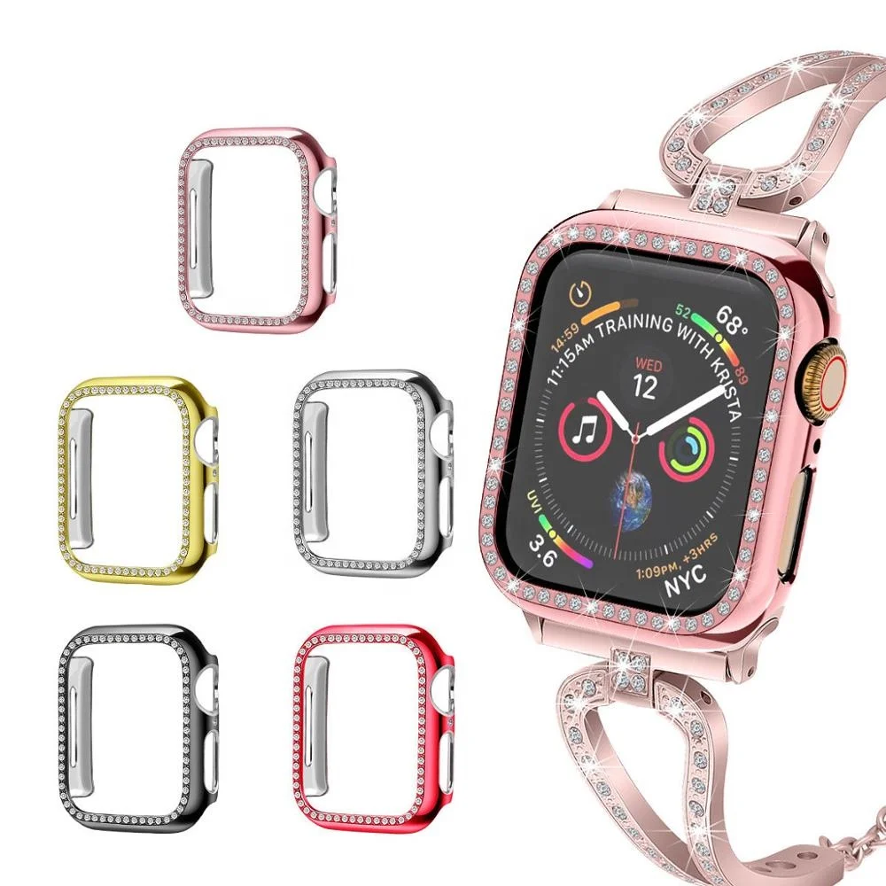 

Diamond Smart Watch Case for Apple Watch Series 1 2 3 4 5 Armor PC Fram for IWatch 38 40 42 44mm Screen Protective Cover