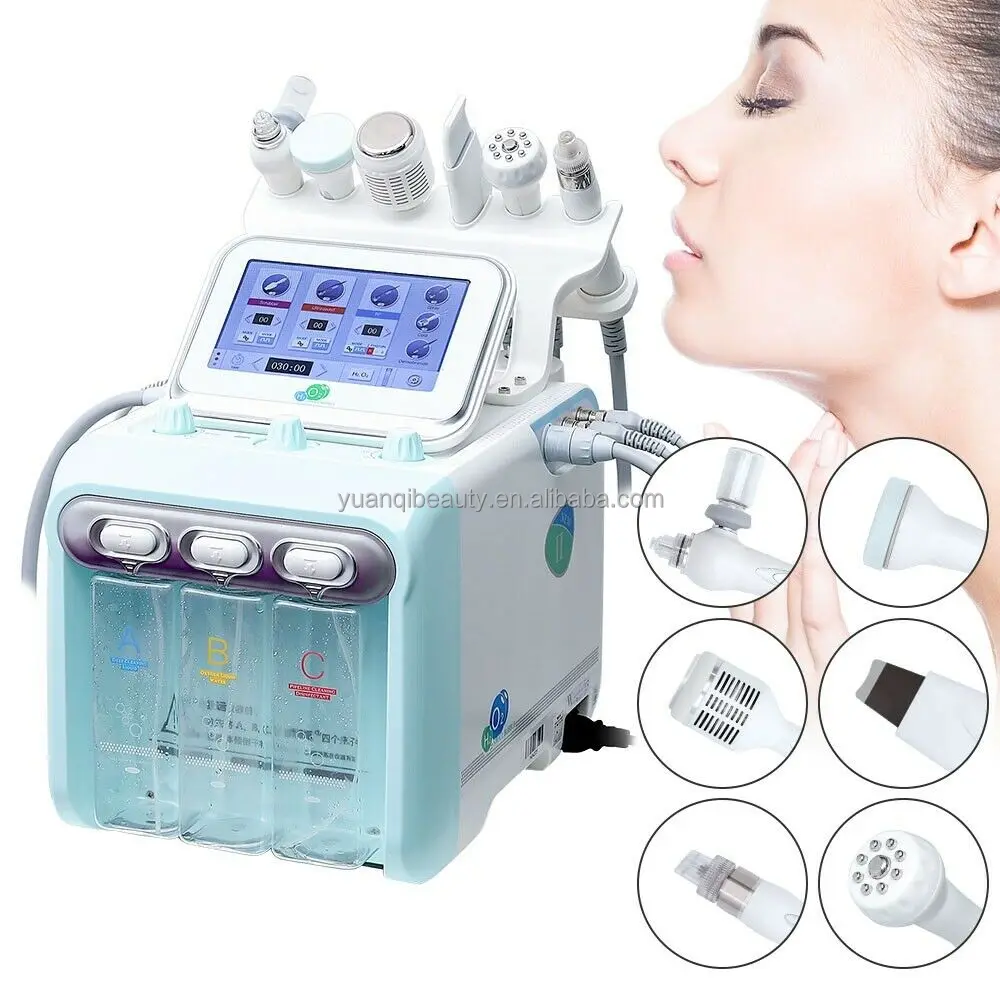 

High quality 6/7 in 1 Hydra dermabrasion h2o2 Aqua Skin care Facial Peel Beauty Machine With 7 colors Led Mask