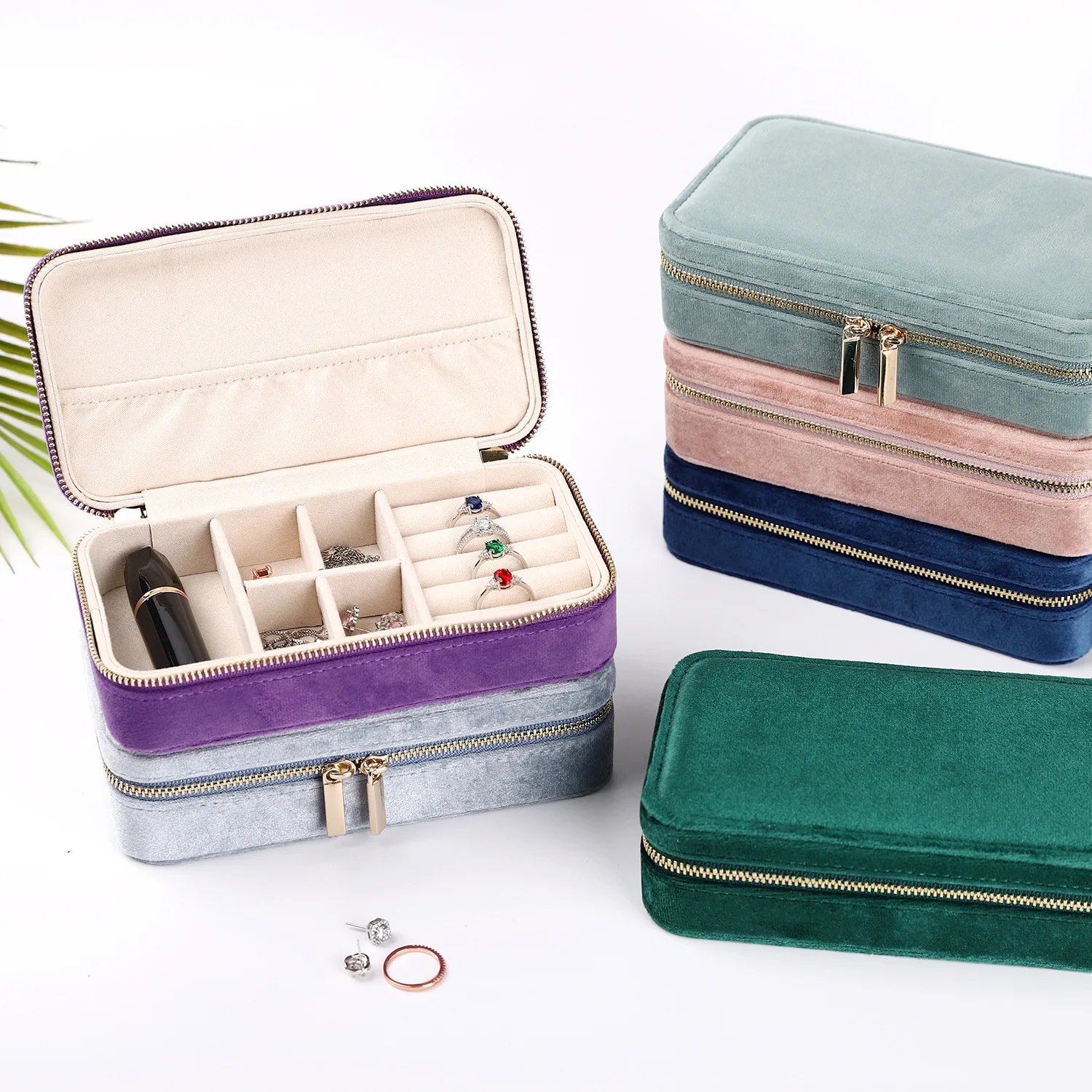 

HJH275 Women Girls Rectangle Velvet Earrings Ear Stud Box Organizer Portable Jewelry Small Travel Jewelry Boxes