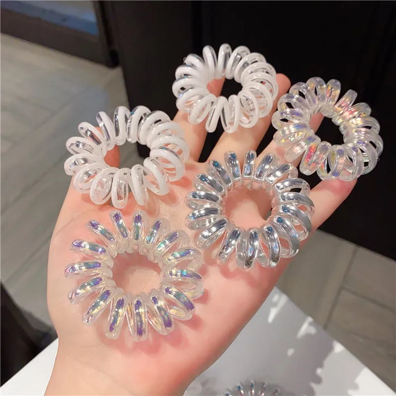 

Multicolor Mermaid Phone Line Hair Ring Scrunchies Bright Magic Color Resin Telephone Hair Ties