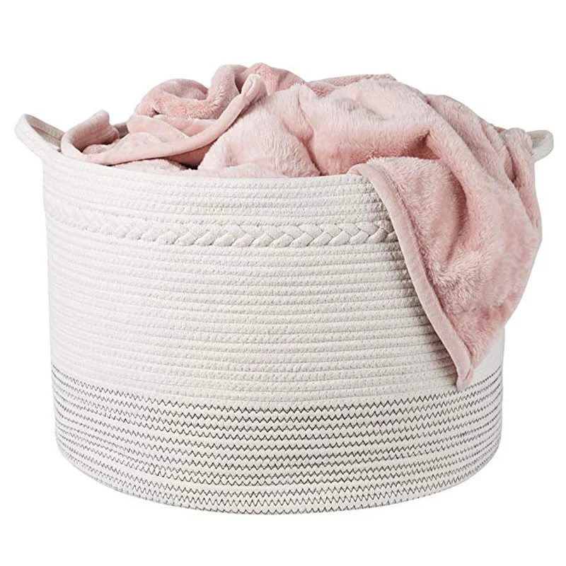 Home Cotton Rope Fabric Woven Storage Basket Kids Clothes Cotton Rope