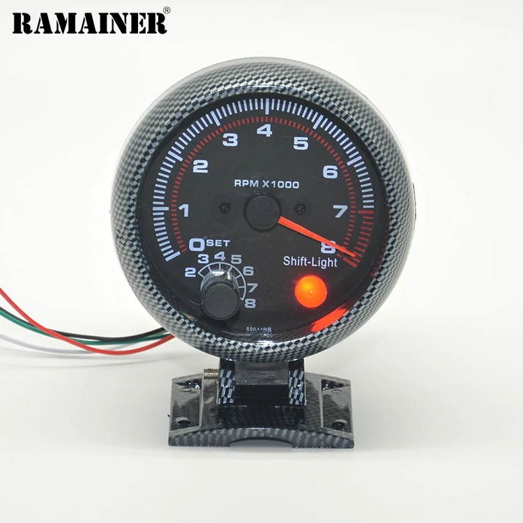 3.75" 80mm LED Car Tachometer Gauge 0-8000 RPM Carbon Fiber with Shift Light