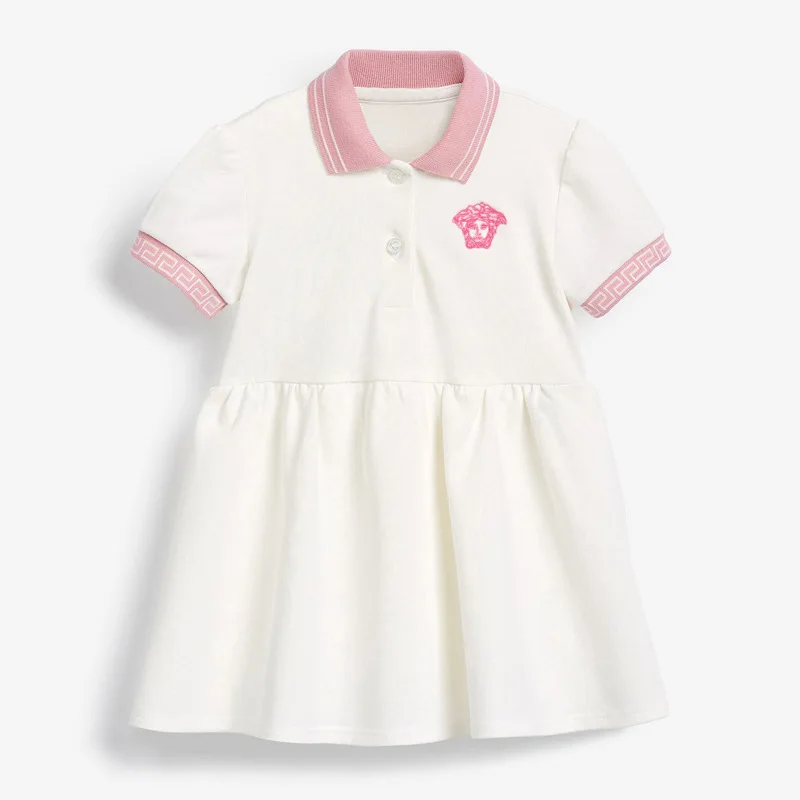 

Hot sale 100% Cotton Kids Girls White Polo Dress Children's Short Sleeve Polo Dress, Ivory