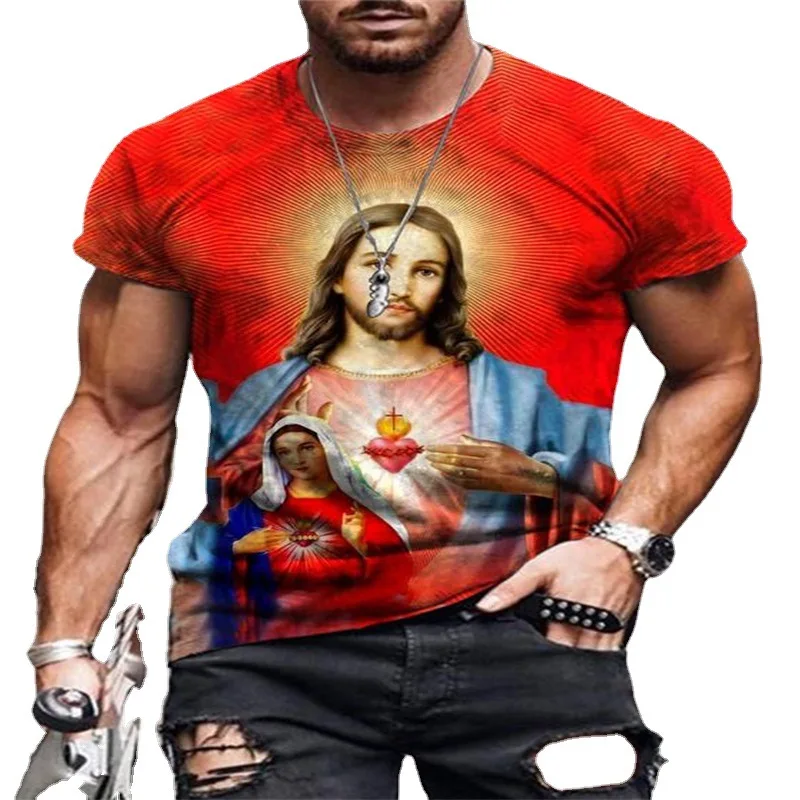 

Hot Selling Polyester Breathable Jesus Digital Printing In Europe And America Advanced Private Customization Men 3D Tshirt