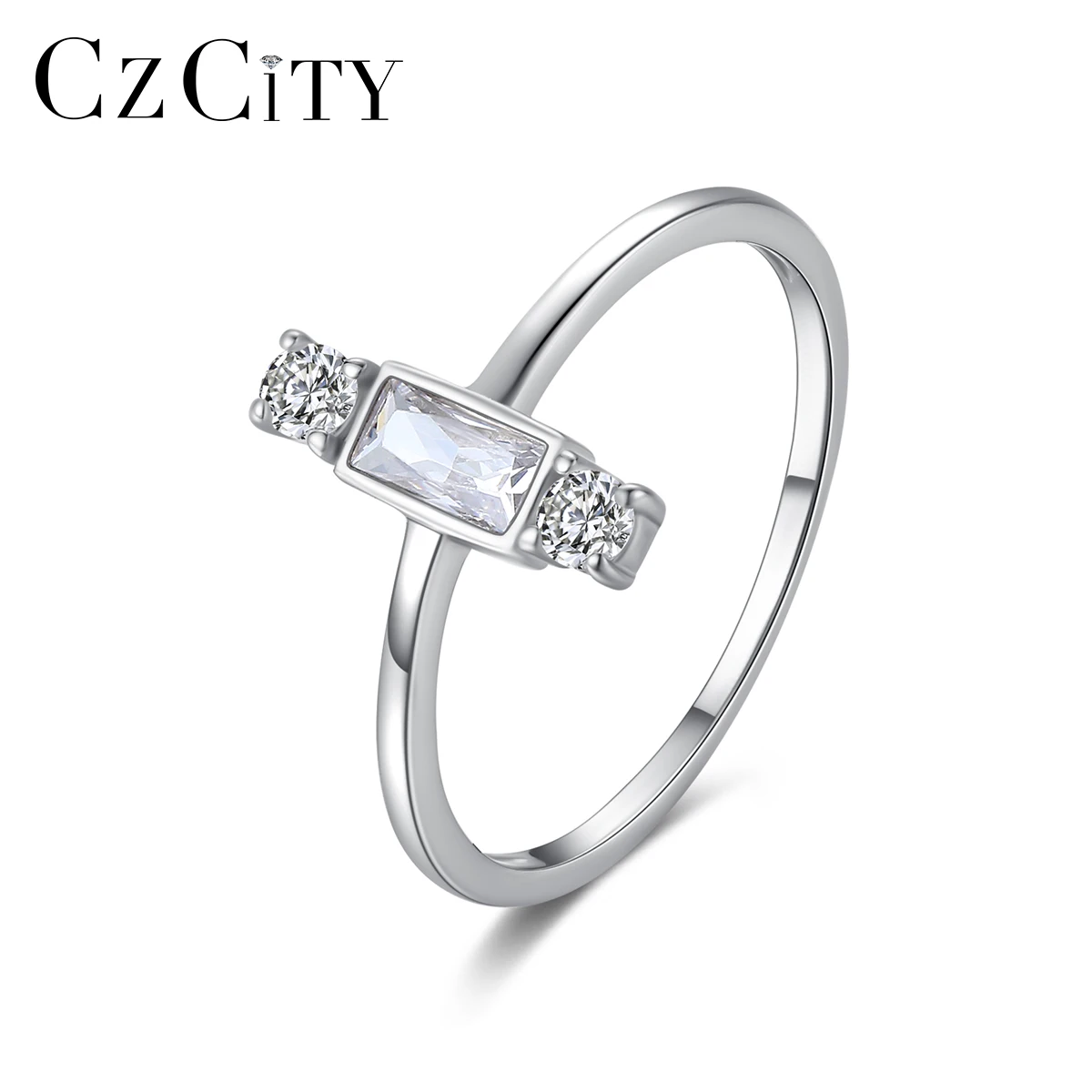 

CZCITY Korean S925 Jewelry Woman Finger Minimalist Girl Metal Promise Sterling Silver 925 Geometric Ring