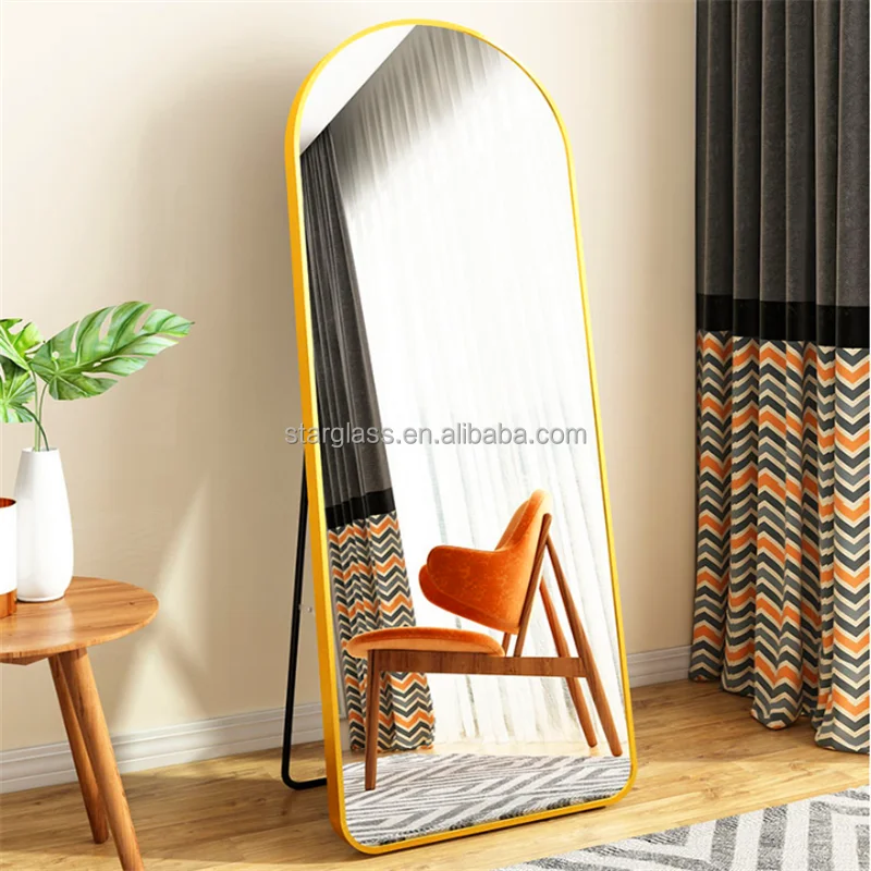 

Wholesale Gold Aluminum Frame Arch Decorative Modern Dressing Room Wall Full Length Floor Mirror