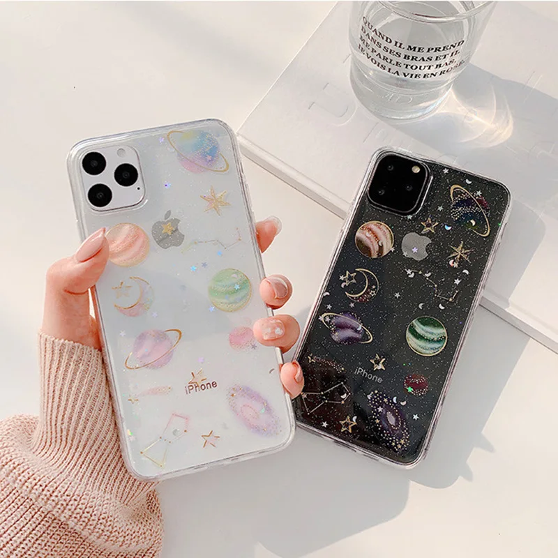 

For iPhone Xs Max Covers, Outer Space Planet Stars Moon Spaceship Soft TPU Silicone Case For iPhone 11 Pro 6s 8 7Plus X XS Max, As the photos
