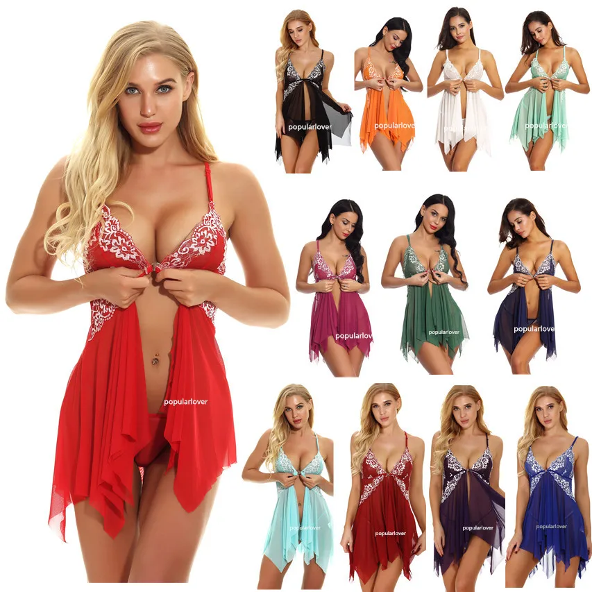 

plus size many colors women's Lace transparent Eberjeay cotton lace sexy lingerie girl pajamas set slip dress nightdress