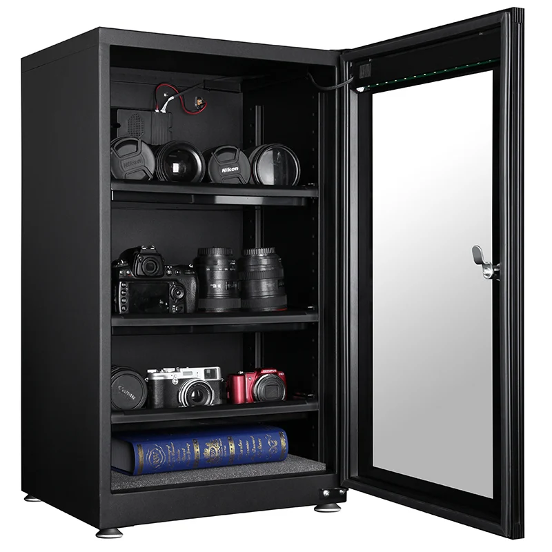 
100L LCD touch panel electronic digital Display modern glass display photographic equipment Dry Cabinet for Lens Camera 