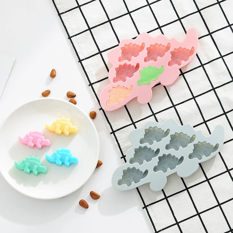 

Spot 6 Dinosaur Chocolate Ice Tray Mold Silicone Cake Mold Silicone Mold Baking Tool Ice Box, As picture or as your request