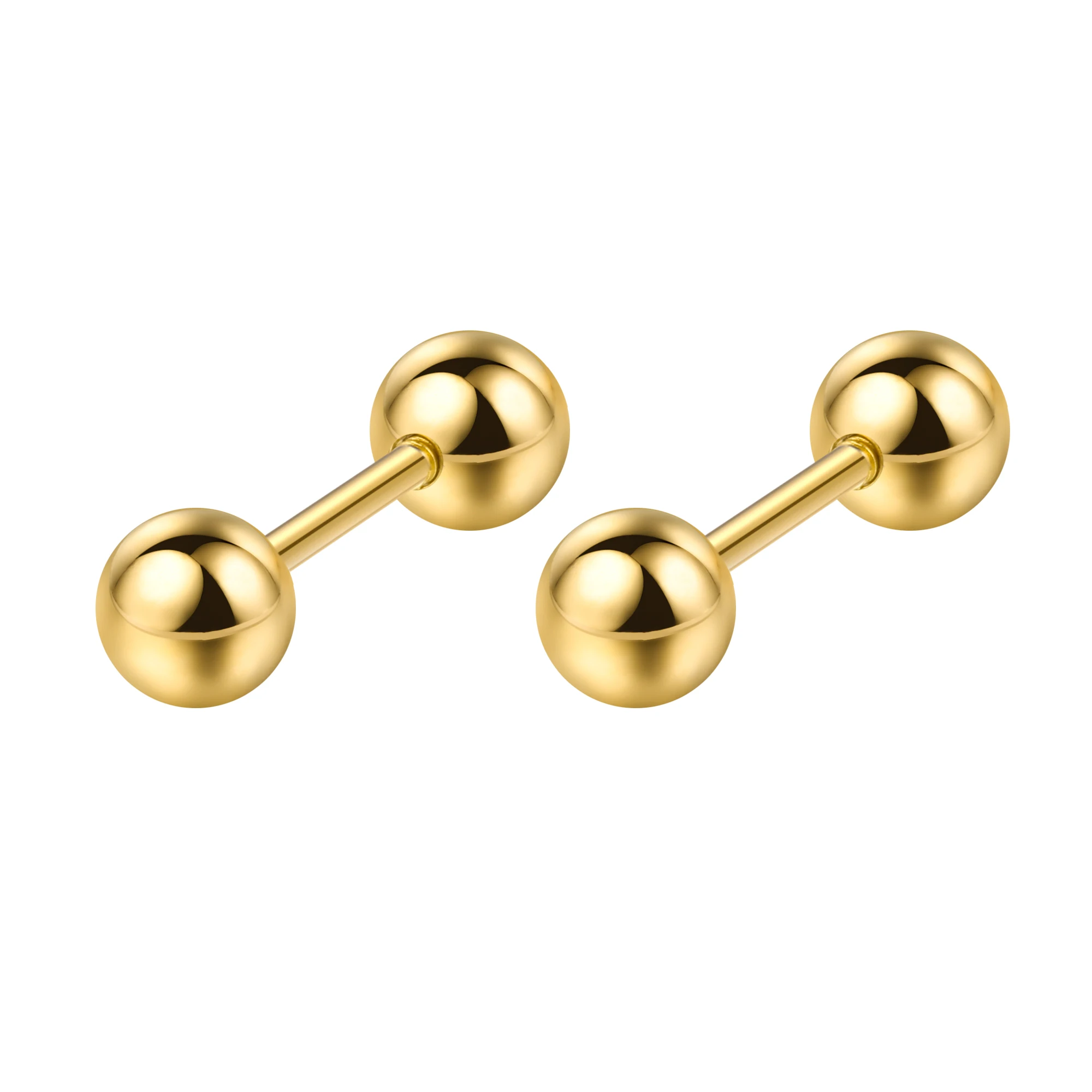 

New Trendy 925 Sterling Silver Classic Ball Stud Earrings No Ear Plugs Screw Earrings Minimalist Personality Gold Plated