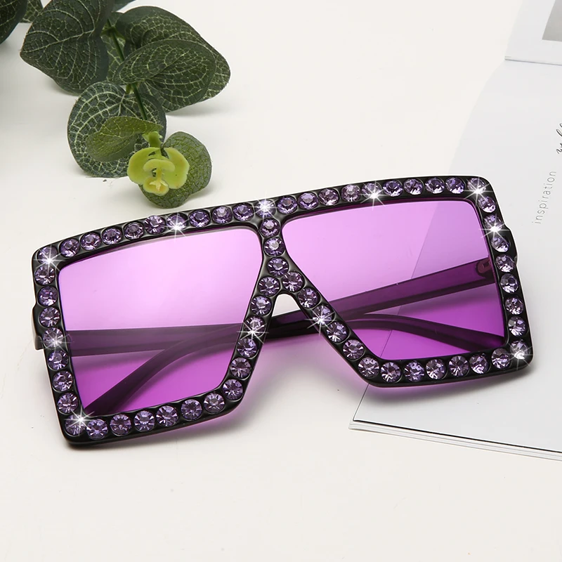 

Black 5 TWO Diamond 2020 New Rhinestones Square Luxury Oversized Sunglasses, Multi-color or customer color