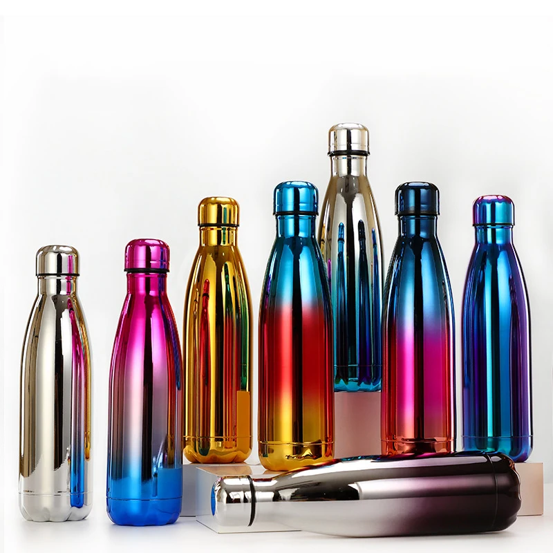 

500ml Customized Sport Thermo Vacuum Flasks Stainless Steel Insulated UV Electroplated Color Finished Cola Shaped Water Bottle, Stock color or customized