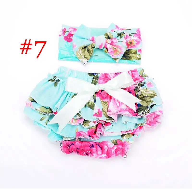 

Girls Tutu Pp Bowknot Shorts Floral Printed Pants With Flower Headbands Baby Clothes Infant Kids Bow Shorts Girls Pants Set, White