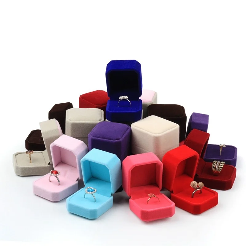 

Custom luxury 8 angle wedding engagement velvet ring box for hot sale, 12 colors