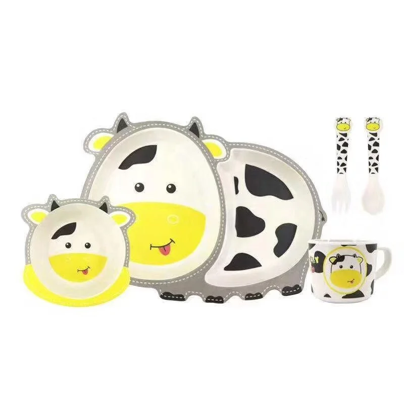

Fancy babay tableware for children Animals Multiple designs bamboo fiber Safe children's tableware set, Yellow,blue,green