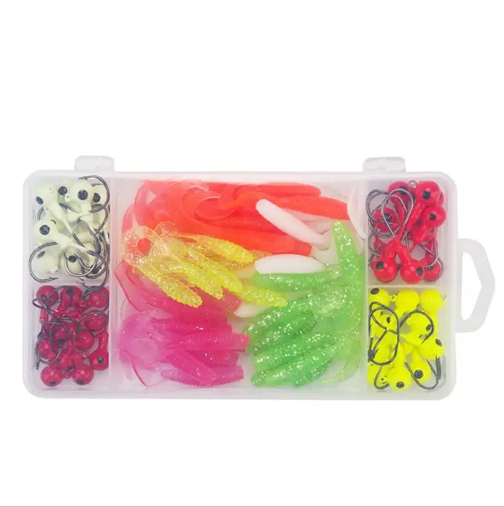 

90pcs/box fishing lure set kit combine with soft Single tail worm and lead jig head fish hook for Mandarin fish mandarin bass