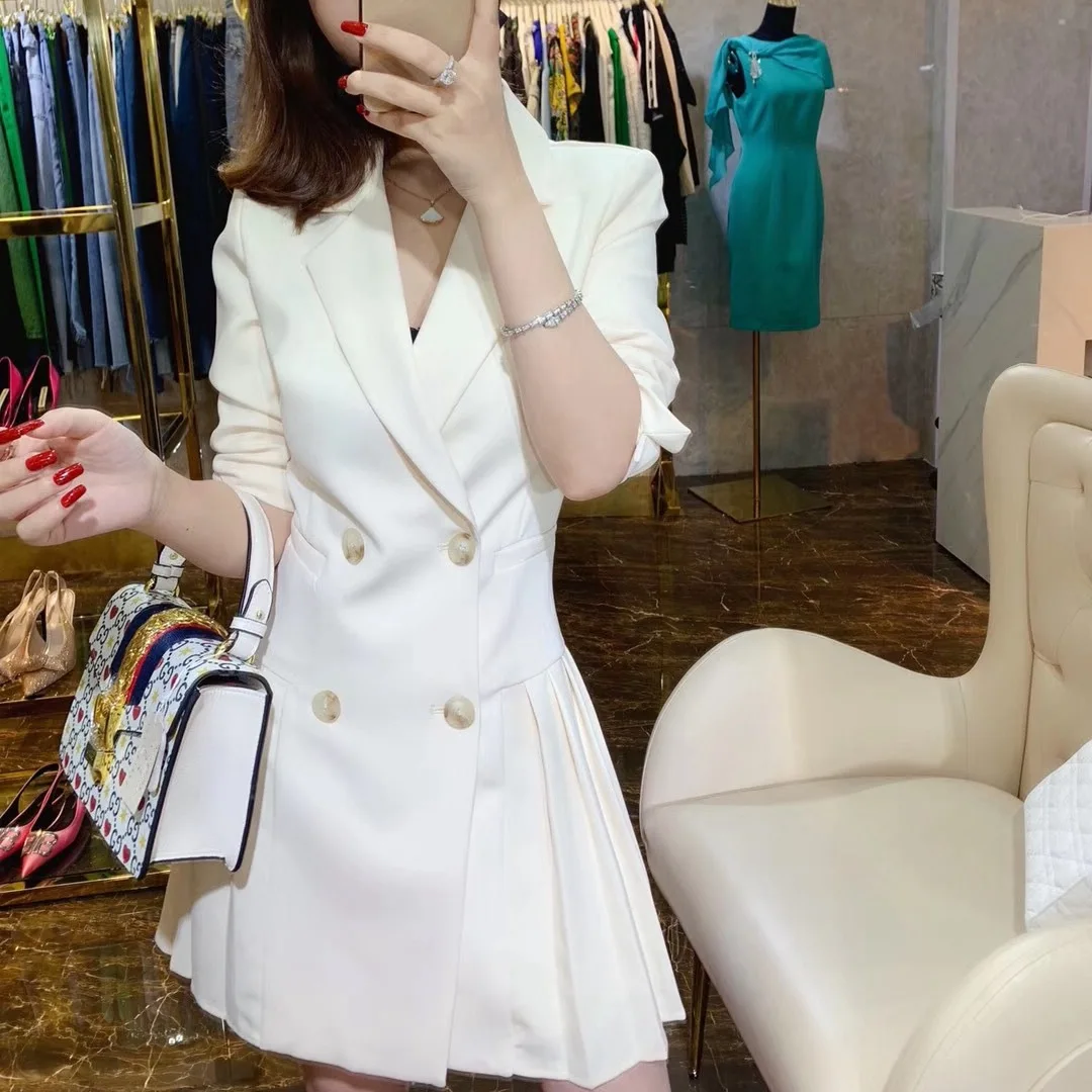 

Nanchang Auyan White Dress Womens Suits OL Commuter Pleats Slim White Suit Skirt For Ladies, Customized color