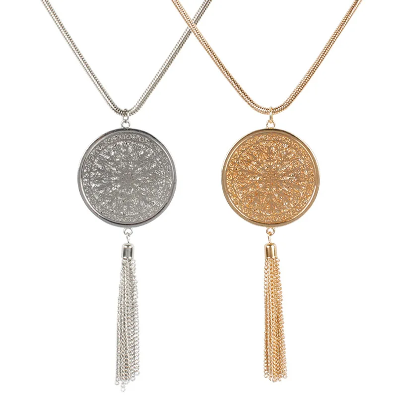 

Fashion Jewelry Heart Round Long Tassel Long Chain Sweater Necklace Wholesale For Ladies