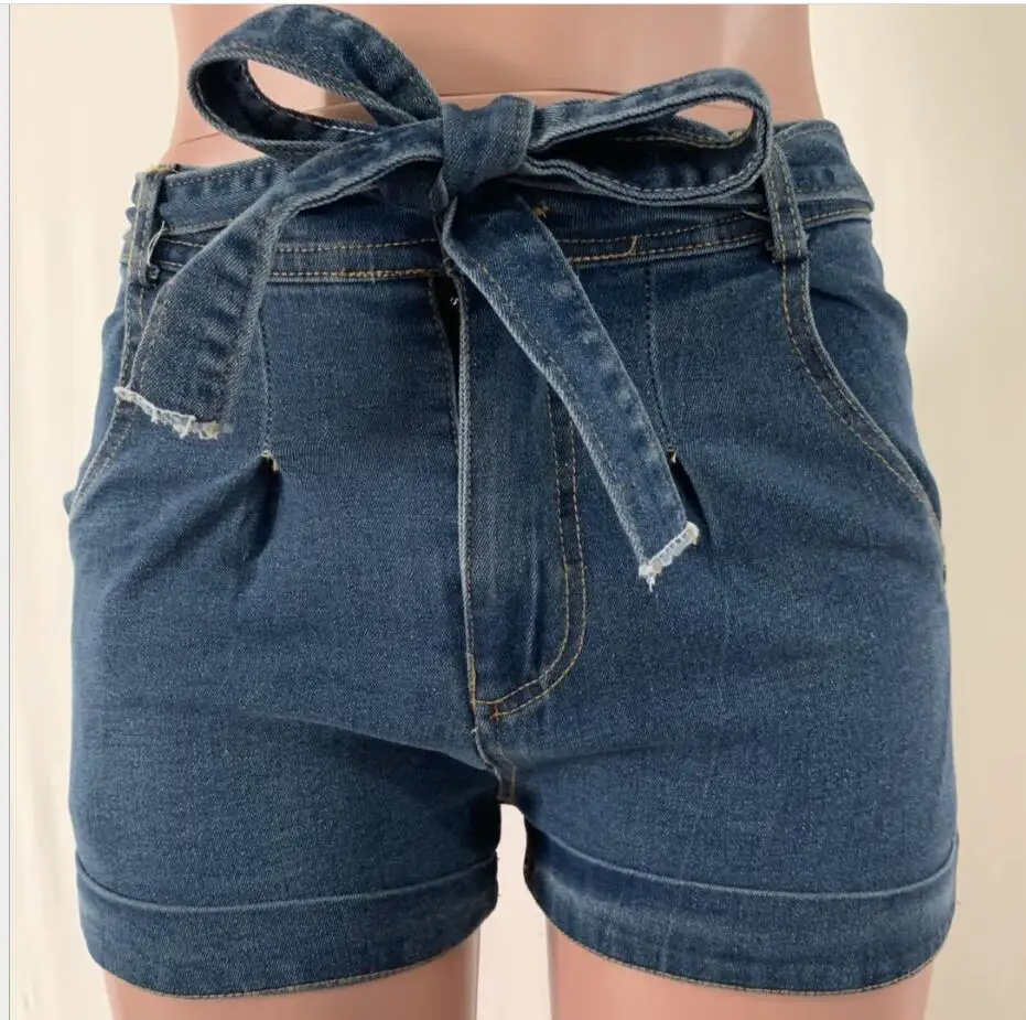 

Explosion models 5 colors 8 size belt washed denim shorts micro-elastic spot, As picture