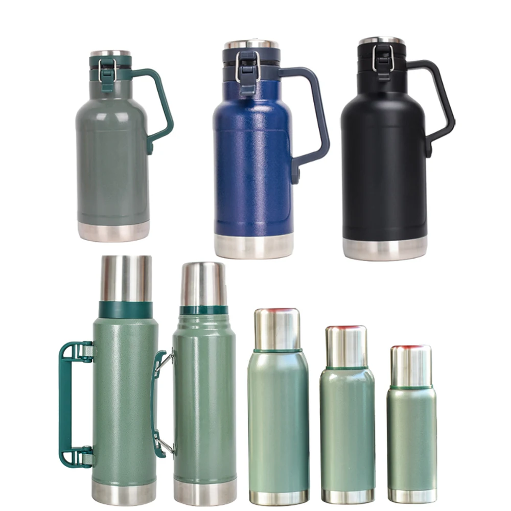 

1.9L/64OZ Wholesale 18/8 double wall thermos bottle stainless steel Beer Growler with handle, Custom color,silver,gold,green,blue,white,black,etc